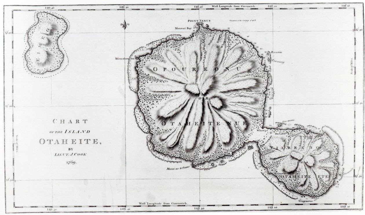オタヘイト島の海図、1769 作： J.クック