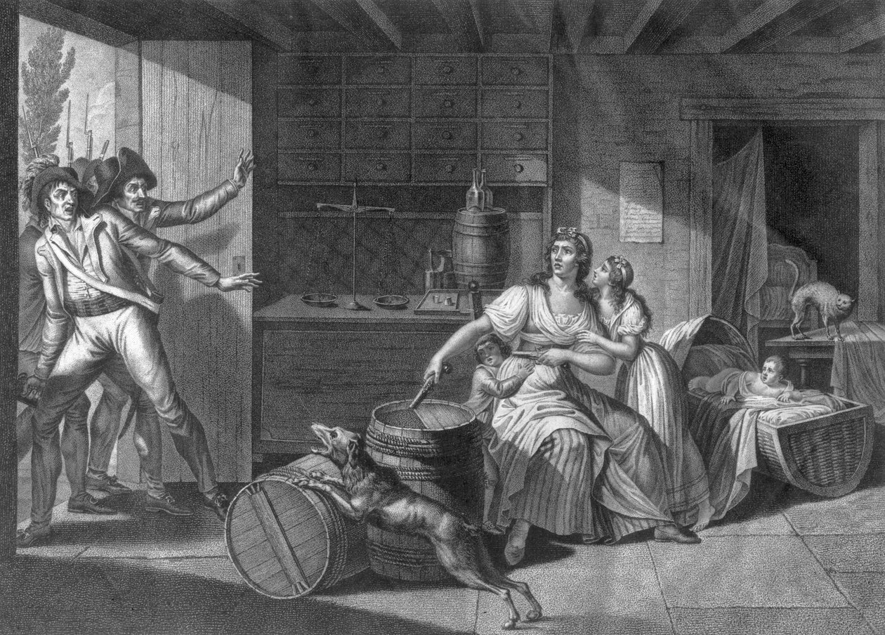 1793年、サン＝ミティエの支配権を得たヴァンデの強盗に直面した女性の英雄的な勇気の行為 作： JFカゼナーヴ
