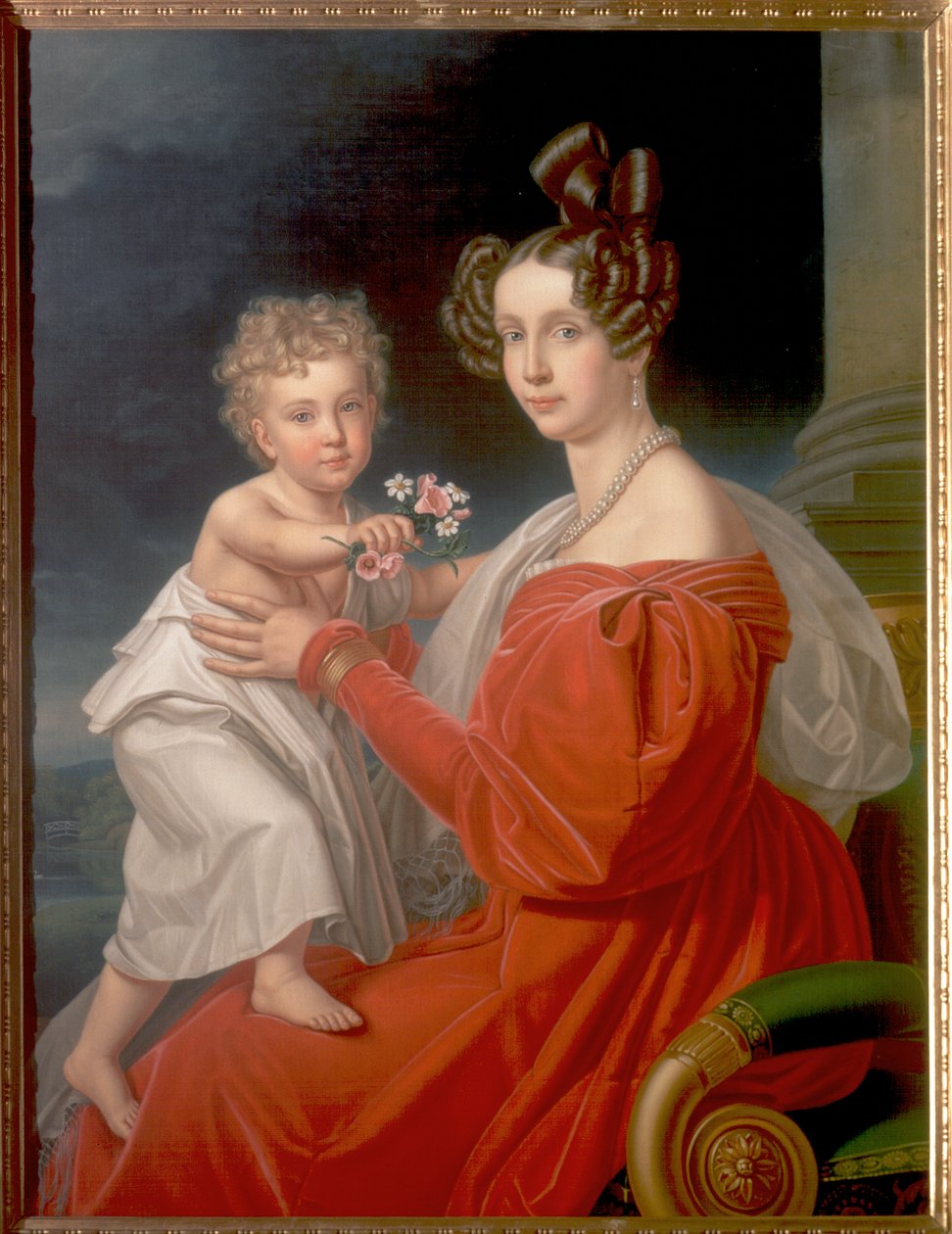 オーストリアのソフィア大公（1805-72）と2歳の息子のフランツジョセフ（1830-1916）（後のオーストリア皇帝フランシスジョセフ1世） 作： JKスティーグラー