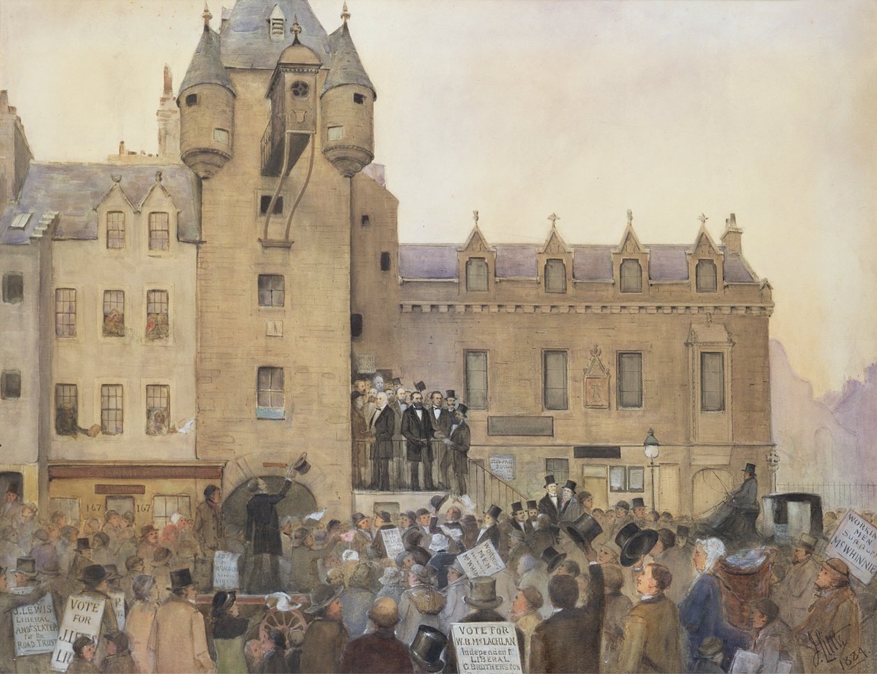 投票法施行前、Canongate Tolbooth、エジンバラ、1884 作： J.リトル