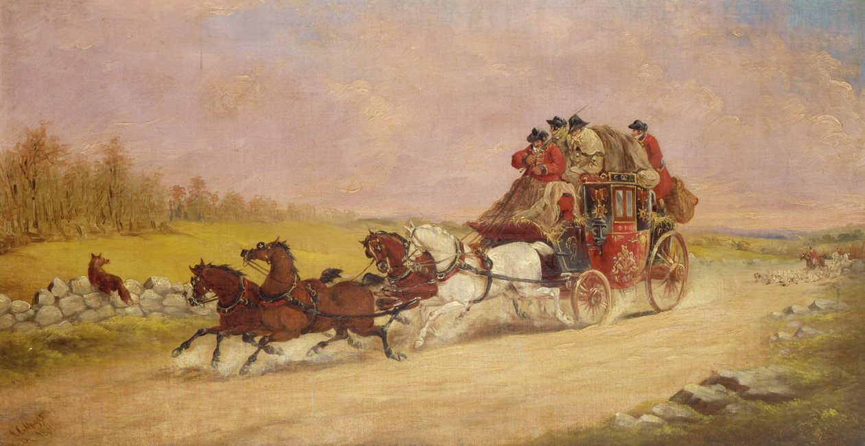 フォックスとハントの間のロイヤルメールコーチ、1881年 作： JCマグ