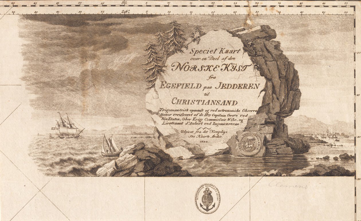 「Jedderen の Egefield から Christiansand までのノルウェー沿岸の一部の特別地図」 作： JFクレメンス