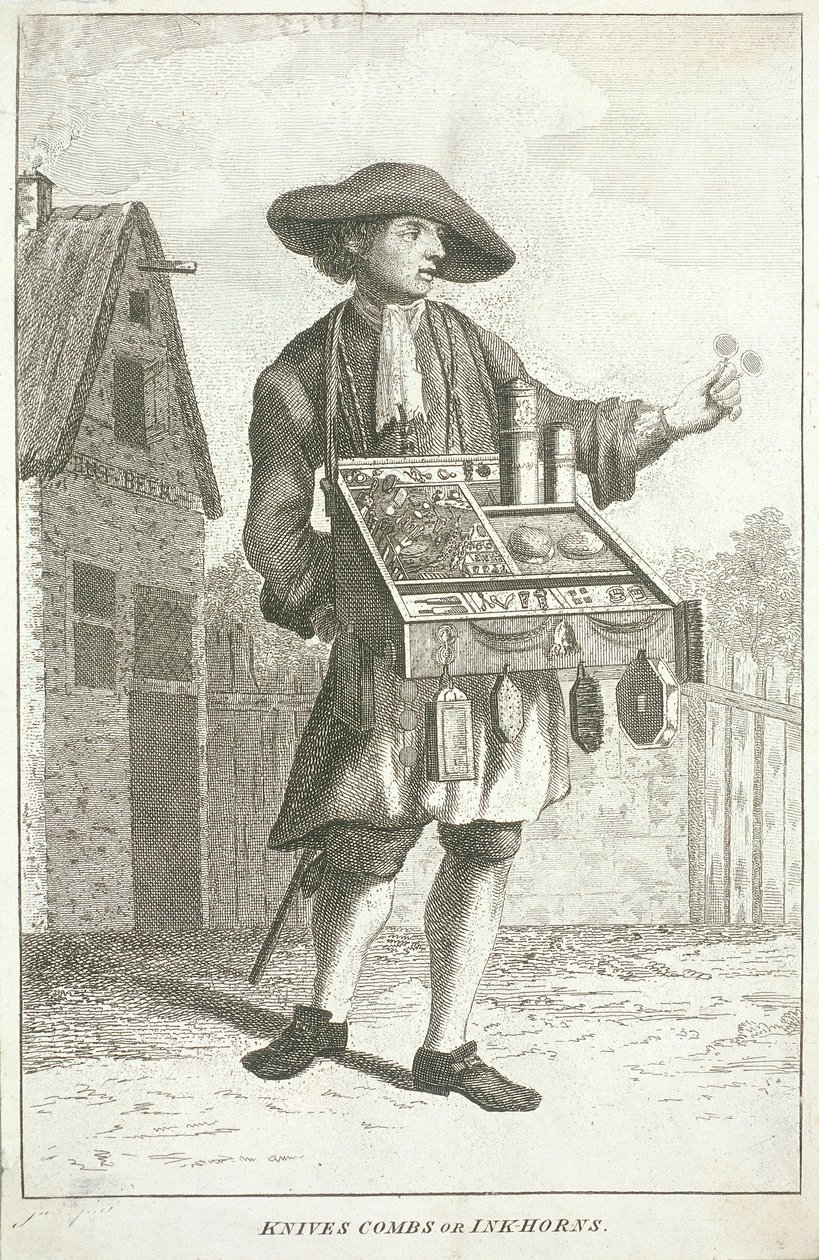 「Knives Combs or Ink-horns」、Cries of London、c1750 作： JM