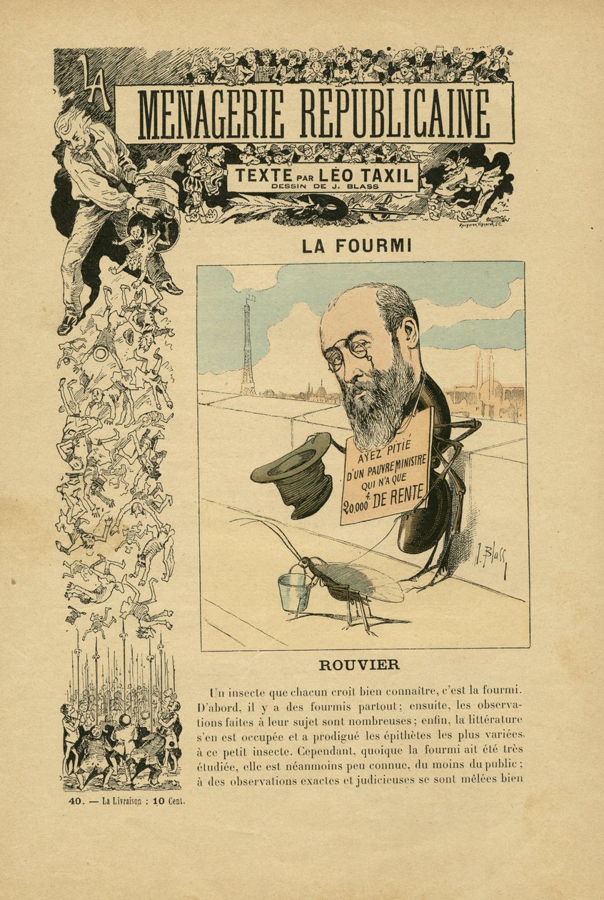 J.ブラス（1847-1892）の挿絵（Menagerie Republicaine 第三共和国の主要人物のユーモラスなギャラリー、40号 作： J. (1847 1892) 蒼白