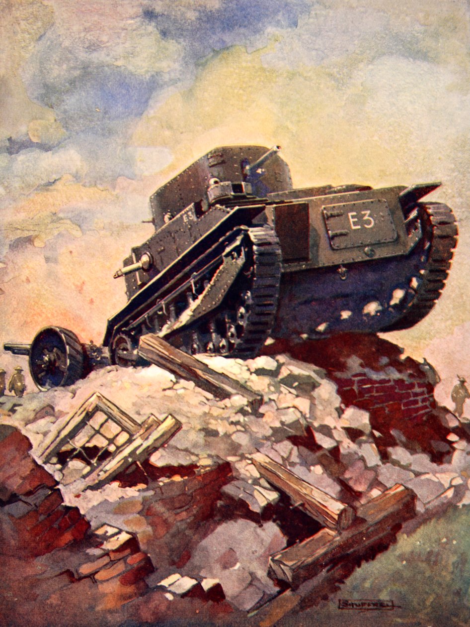 第一次世界大戦の戦車（カラーリトグラフ 作： J.アレン（後）シャフリー