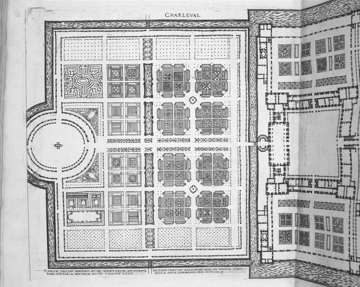 シャルルヴァルの庭園（1570年代に出版された「フランスの最も美しいバスティメント」より）（彫刻 作： J.アンドルーエ・デュセルソー