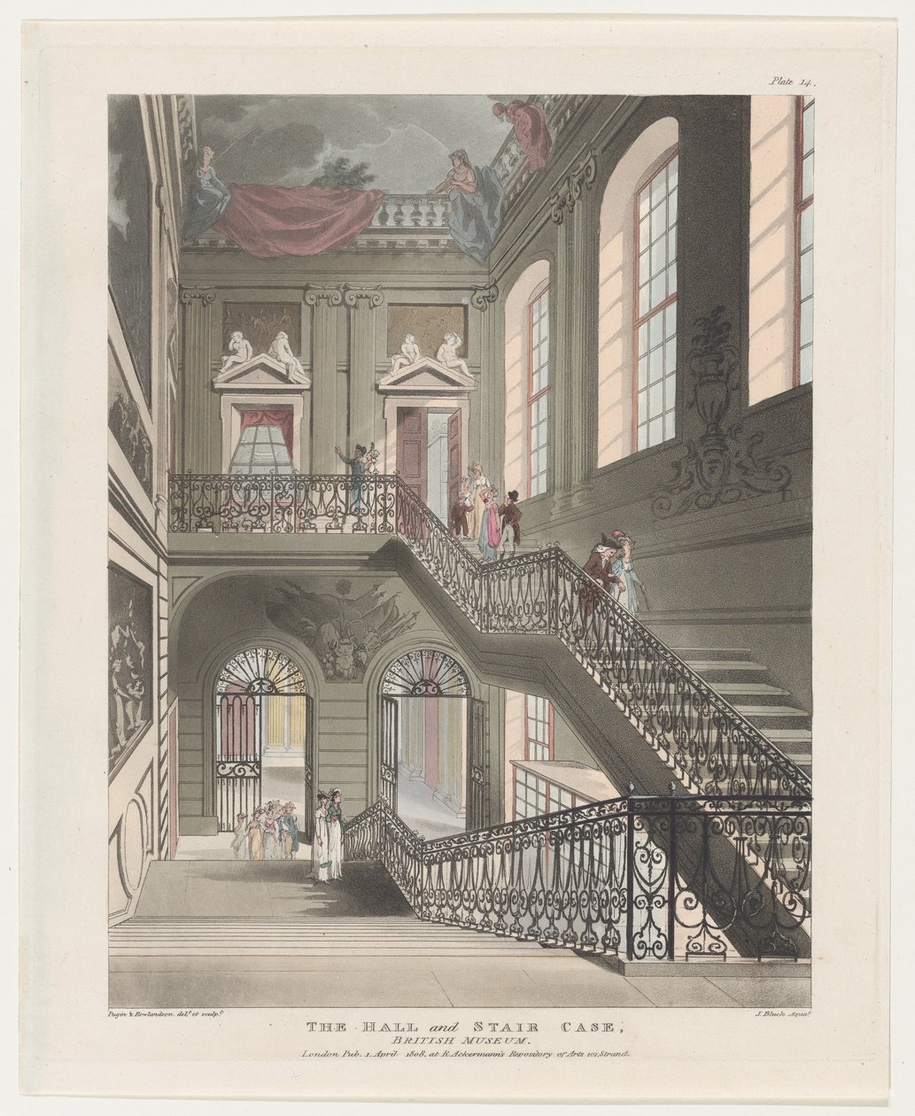 ホールと階段、大英博物館、1808 年 4 月 1 日、1808 年 4 月 1 日。 作： J. Bluck
