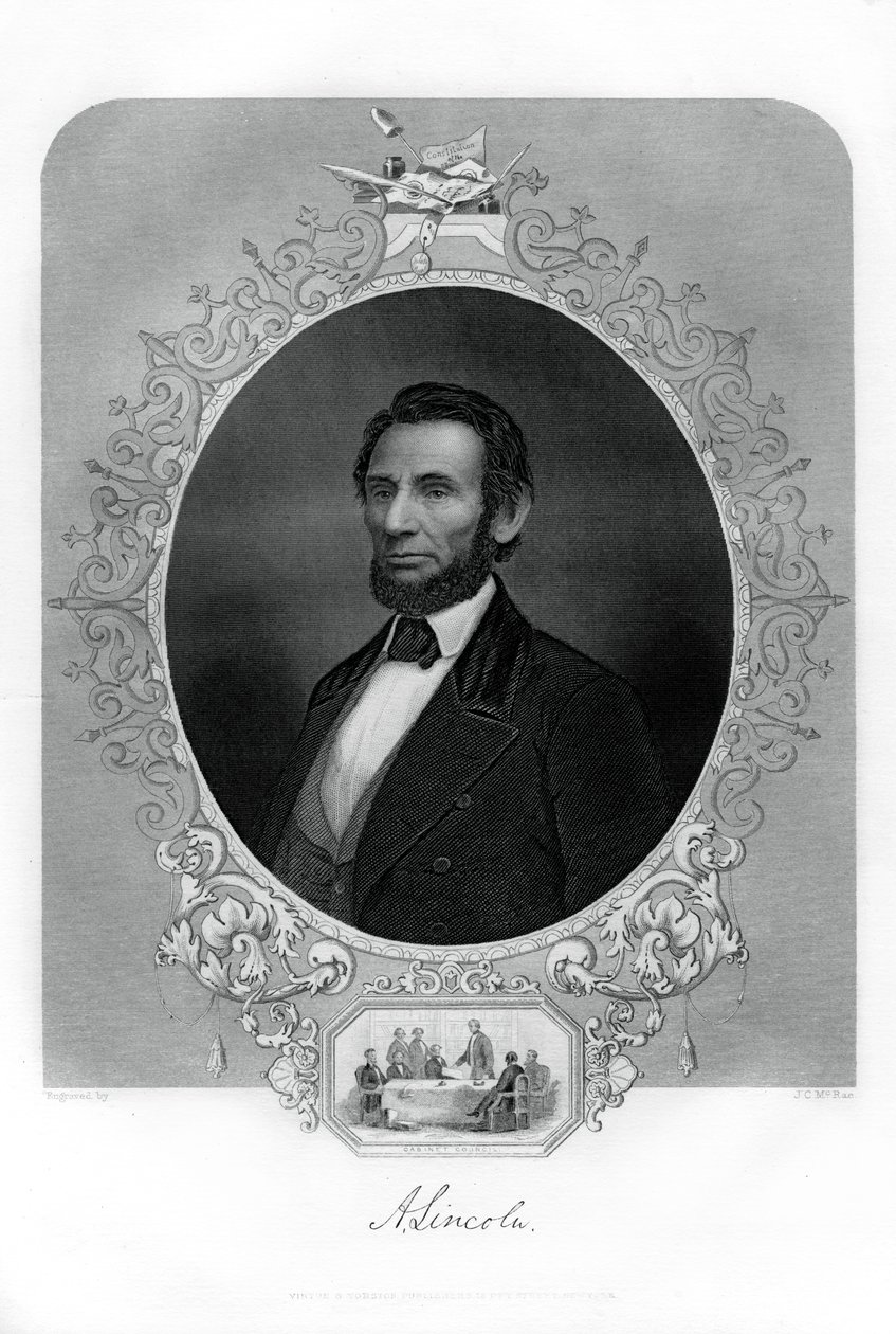 エイブラハム・リンカーン大統領、アメリカの政治家、1862-1867。 作： JCマクレー