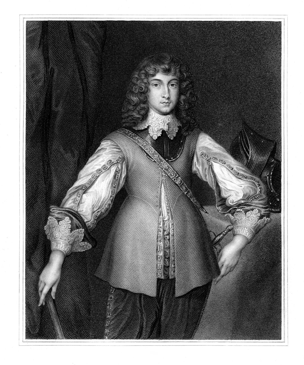 19世紀のイギリス南北戦争の王立騎兵隊指揮官、ルパート王子。 作： J・コクラン
