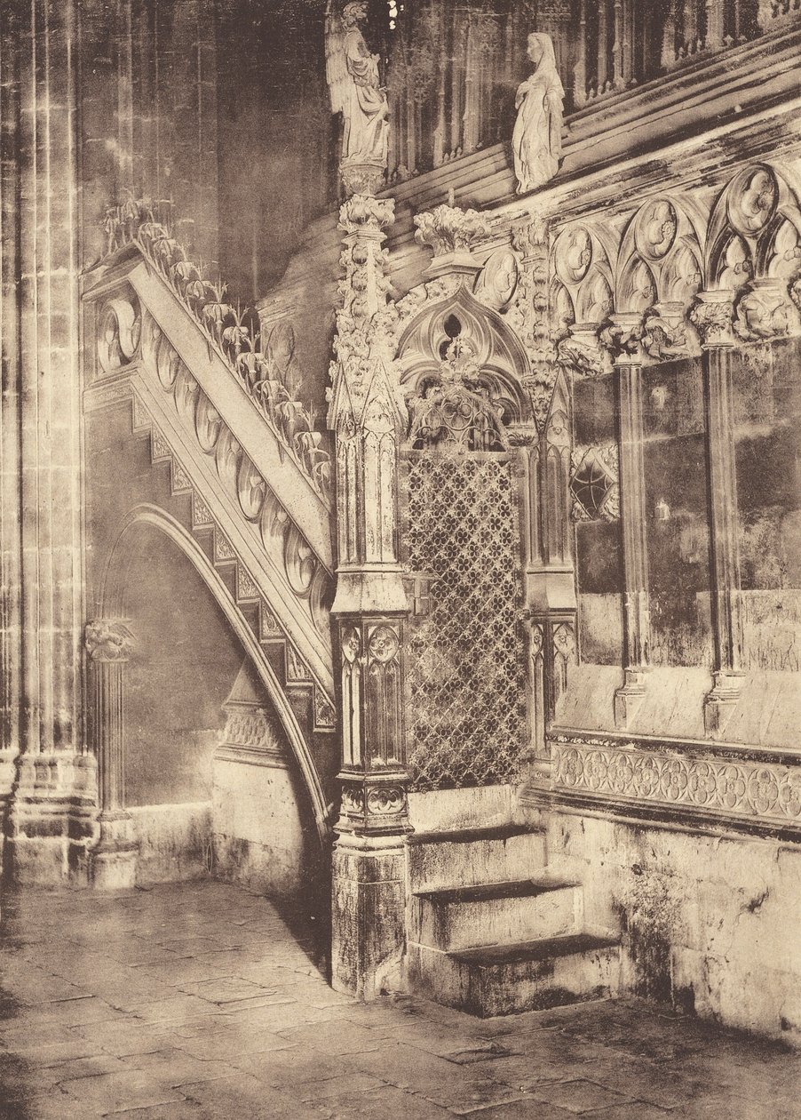 説教壇の階段、バルセロナ大聖堂（モノクロ写真） 作： 