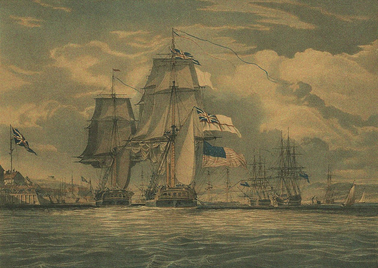 HMS シャノンが USS チェサピークを捕獲、1813 年 6 月 1 日、1813 年 作： JGCシェトリー