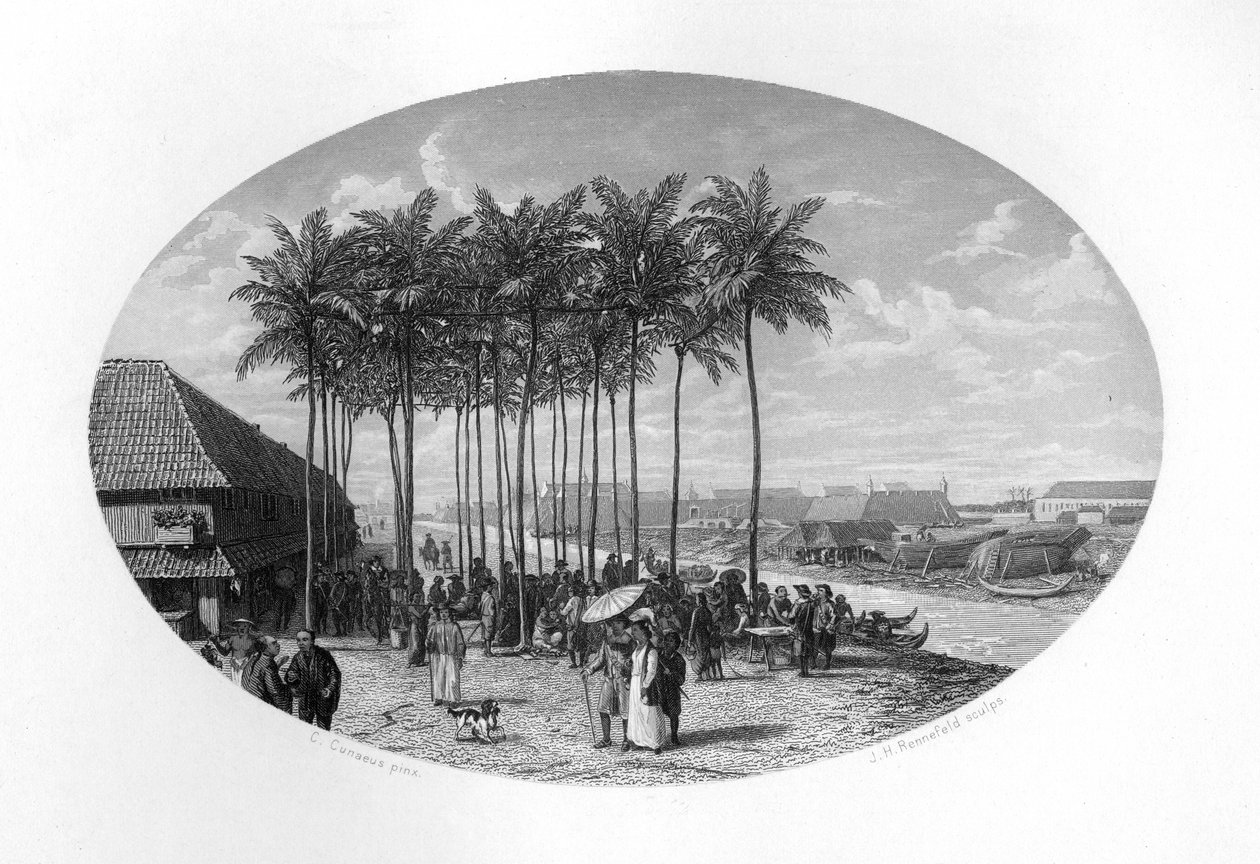 バタビア、ジャワ、オランダ領東インド諸島の設立、1619年、c1870。 作： YHレンネフェルト