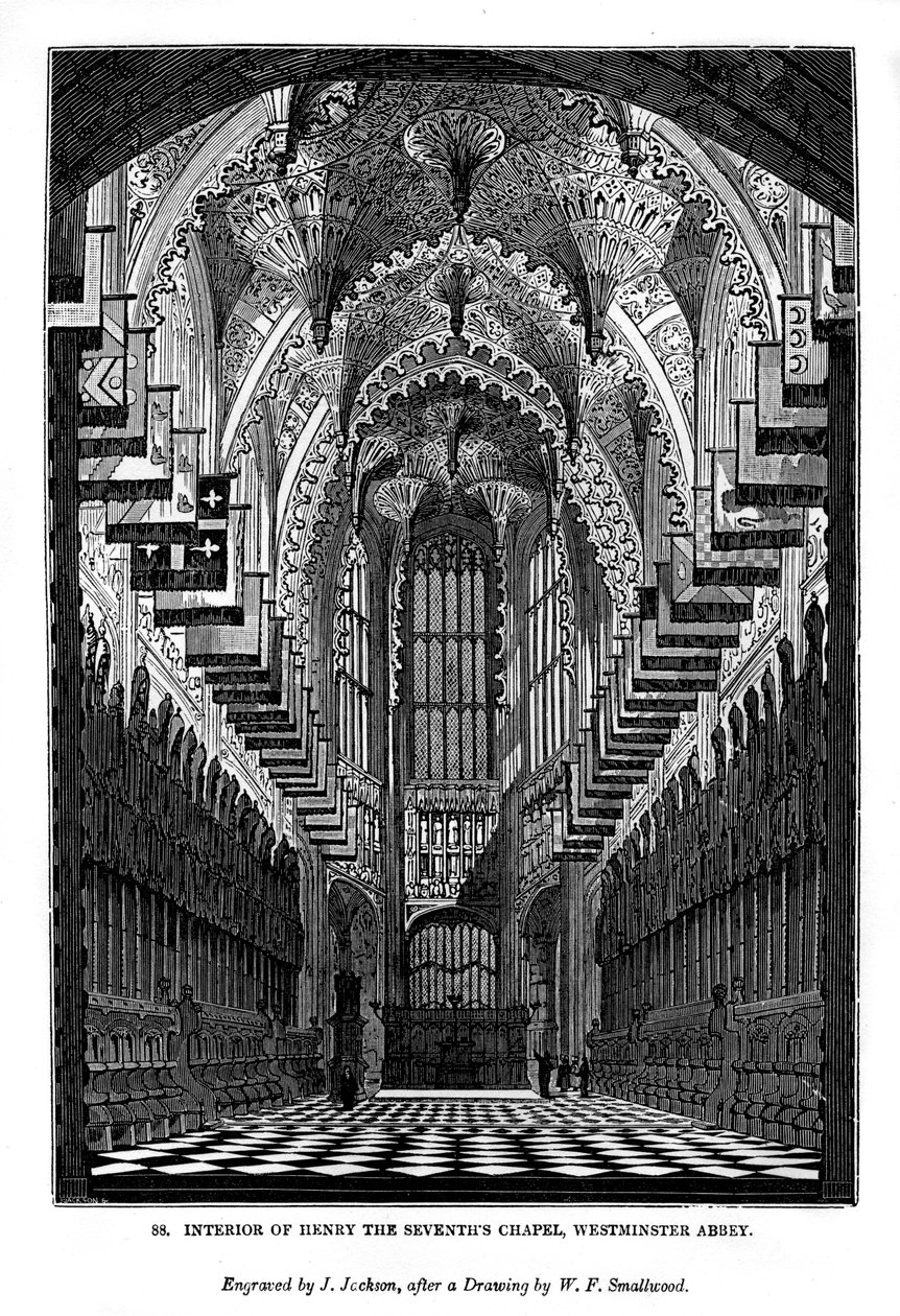ヘンリー7世の礼拝堂の内部、ウェストミンスター寺院、1843年 作： J.ジャクソン