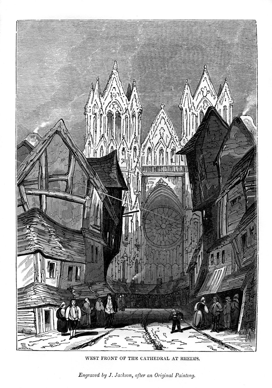 1843年、ライムスの大聖堂の西側正面 作： J.ジャクソン