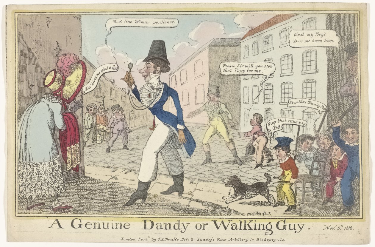 Spotprent op de dandy op ガイ・フォークス・デイ A Genuine Dandy or Walking Guy (オブジェクトのタイトル) 作： Jルイスマークス