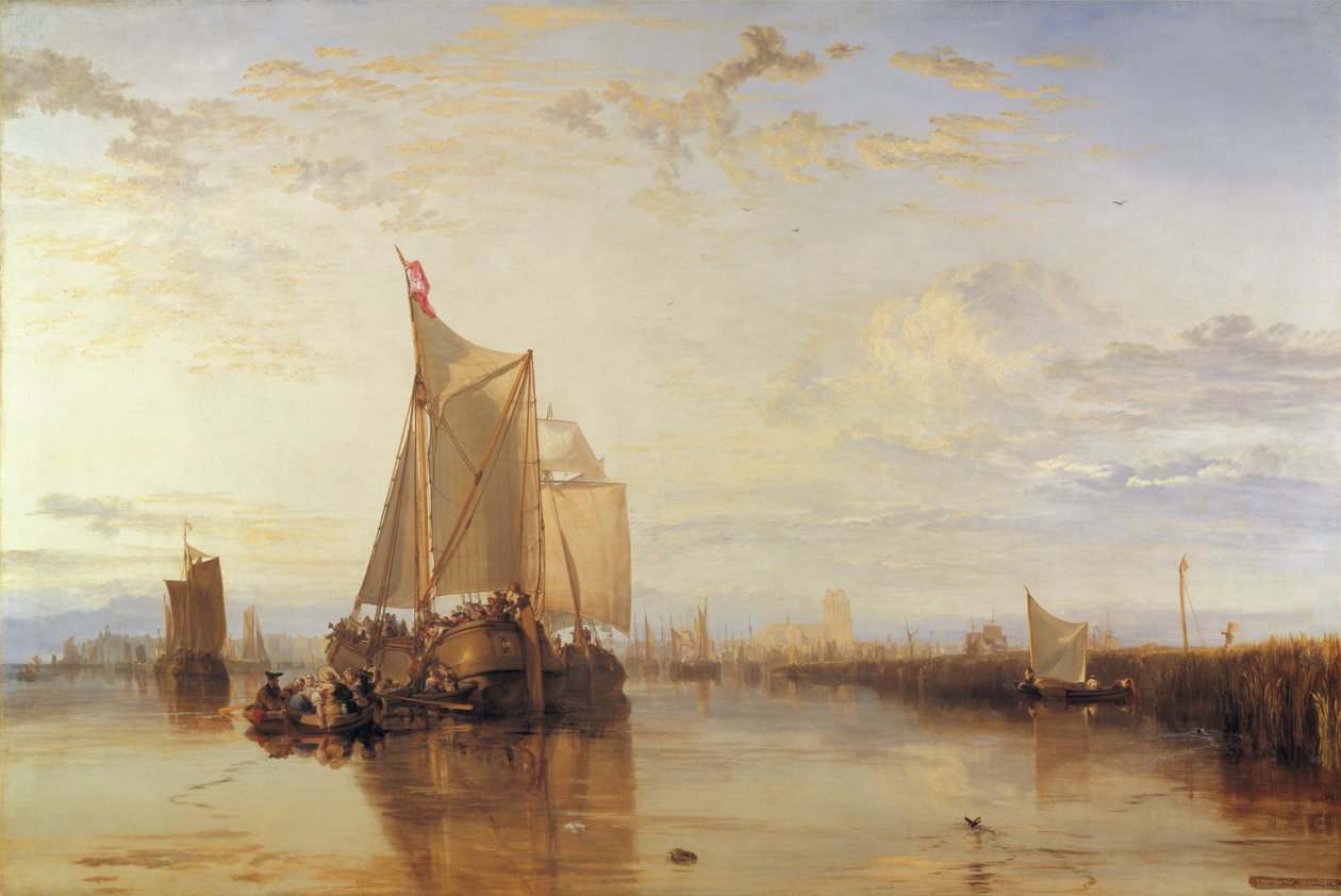 Dort または Dordrecht - ロッテルダムからの Dort Packet-Boat Becalmed 作： ジョセフ・マロード・ウィリアム・ターナー