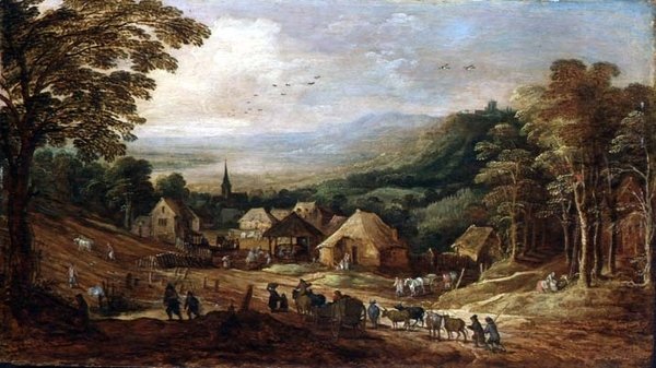 農民のいる秋の風景 作： J.とMomperJ.de Brueghel