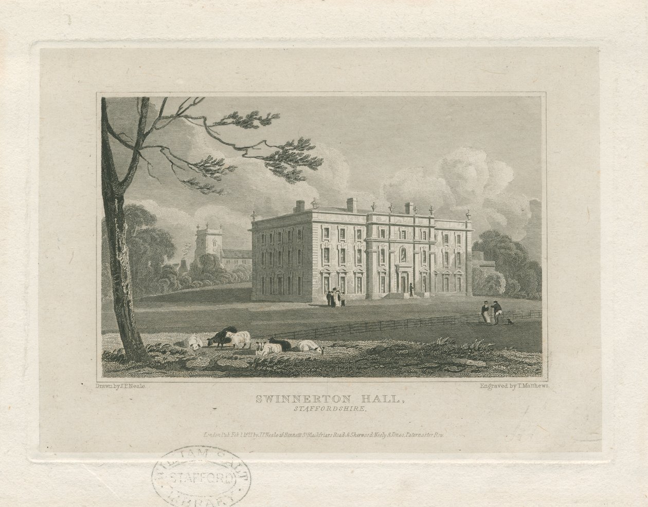 Swynnerton Hall：彫刻、nd [c 1821]（印刷） 作： ジョンプレストンニール
