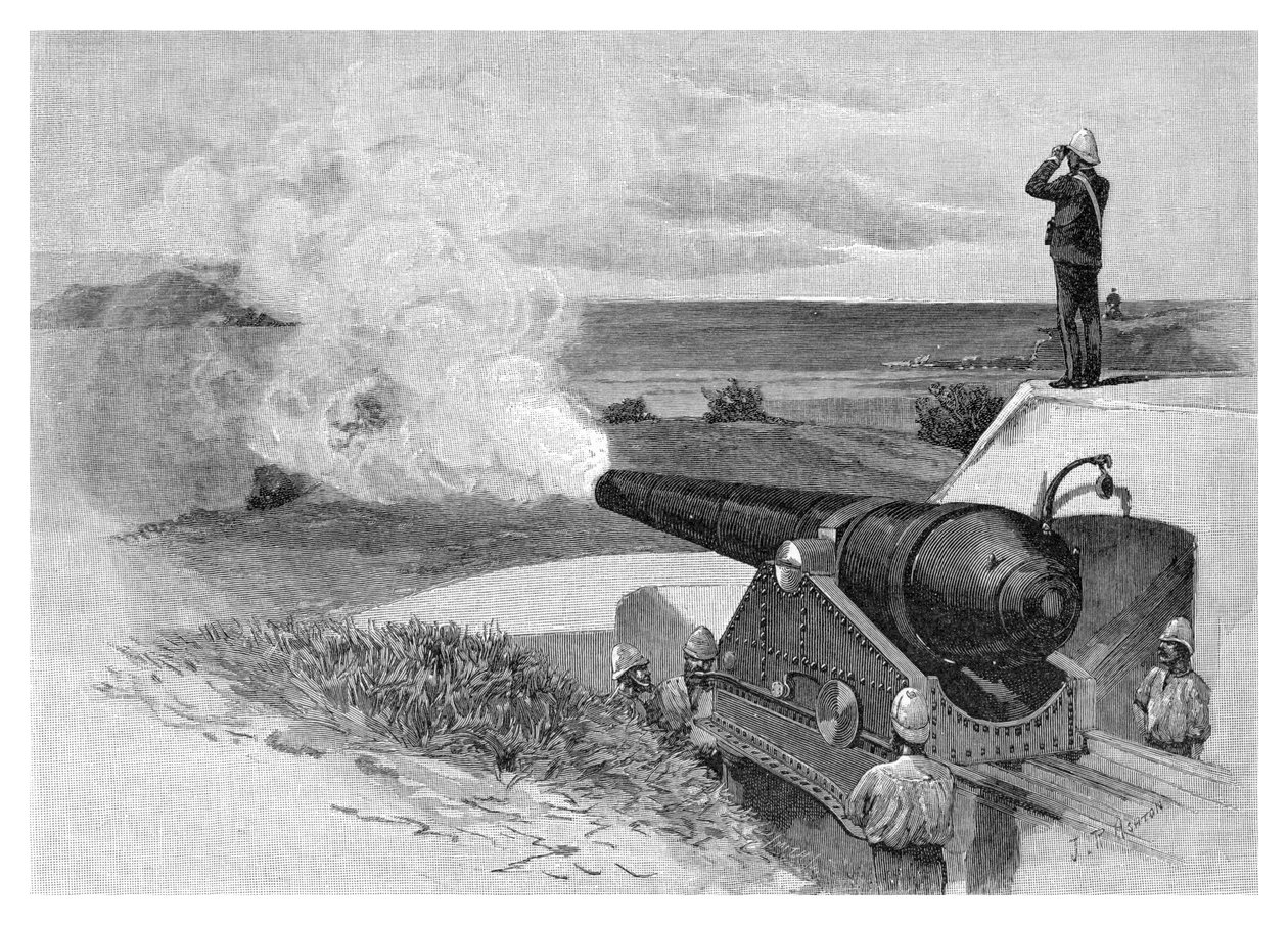 1886年オーストラリア、ニューサウスウェールズ州シドニー、ミドルヘッドにある25トン砲。 作： JRアシュトン
