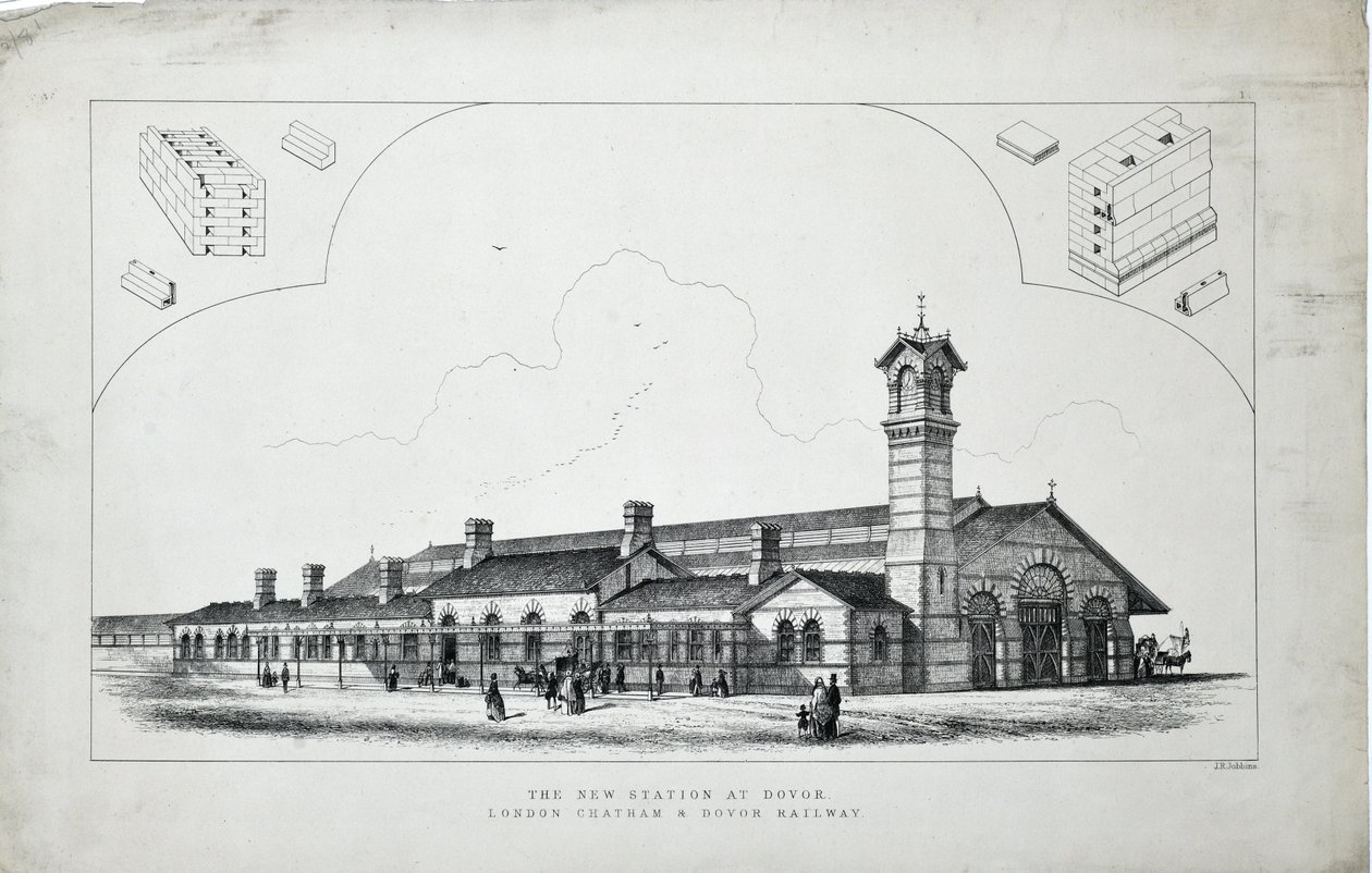 ドボル（中略）の新駅。ロンドン、チャタム、ドボル鉄道。1860年 （エッチング、紙） 作： JRジョブビンズ