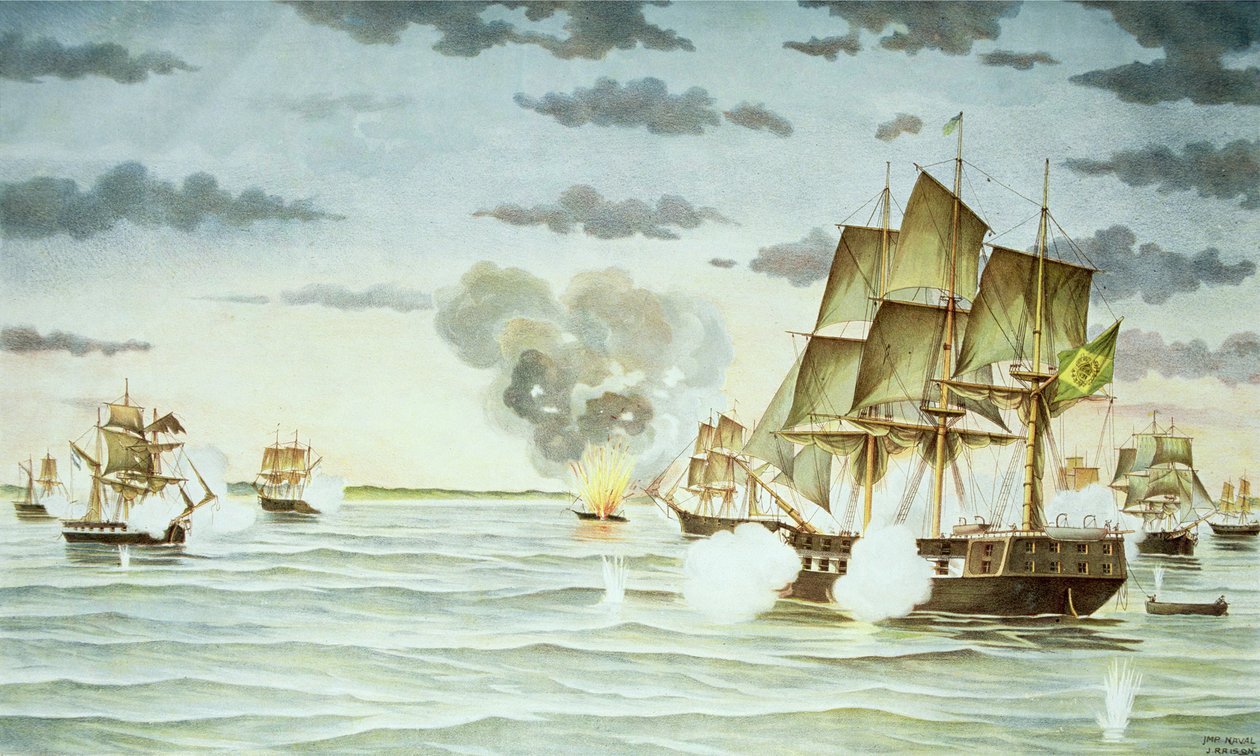 ウルグアイとブラジルの間のシスプラチン戦争 (1825-28) 中のキルメスの戦い (彫刻) 作： J.レゾン