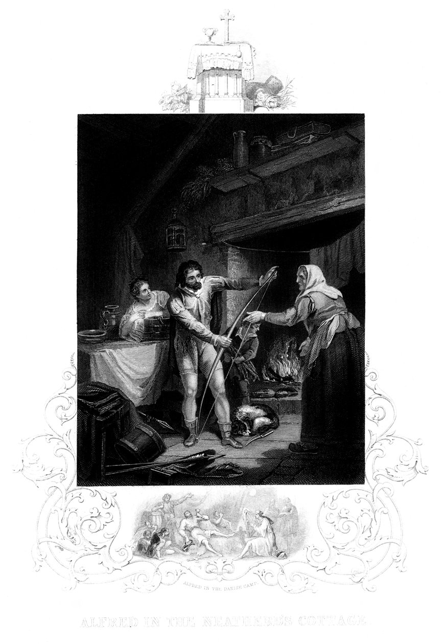 ネザーズコテージのアルフレッド大王、9世紀、1880 作： J.ロジャース