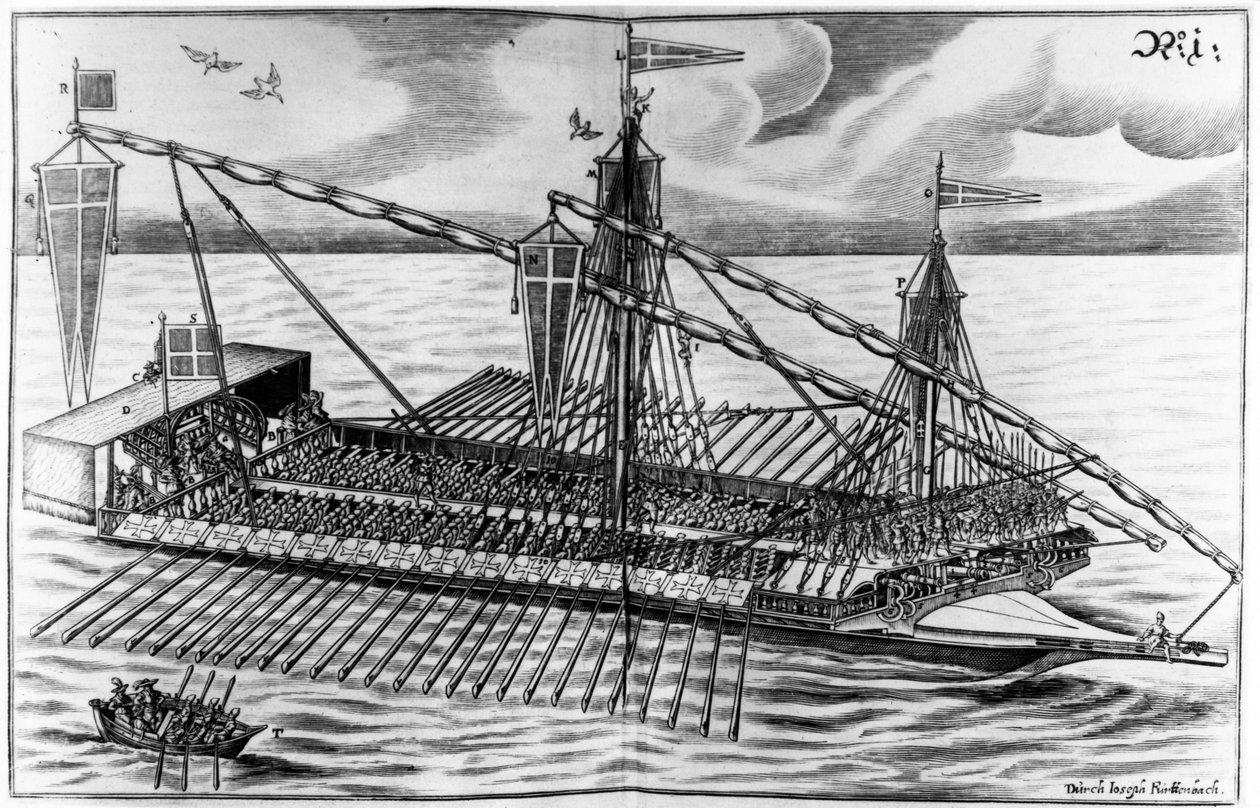 軍艦、ジョセフフルテンバッハによる「Architectura Martialis」のイラスト、1629年発行 作： ジェイコブ・クストディス