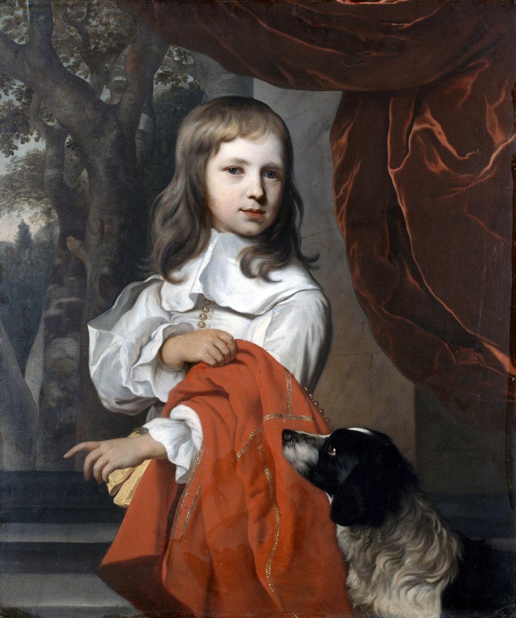 犬を持つ少年の肖像、1658年 作： ジェイコブまたはジャック・ヴァン・ルー