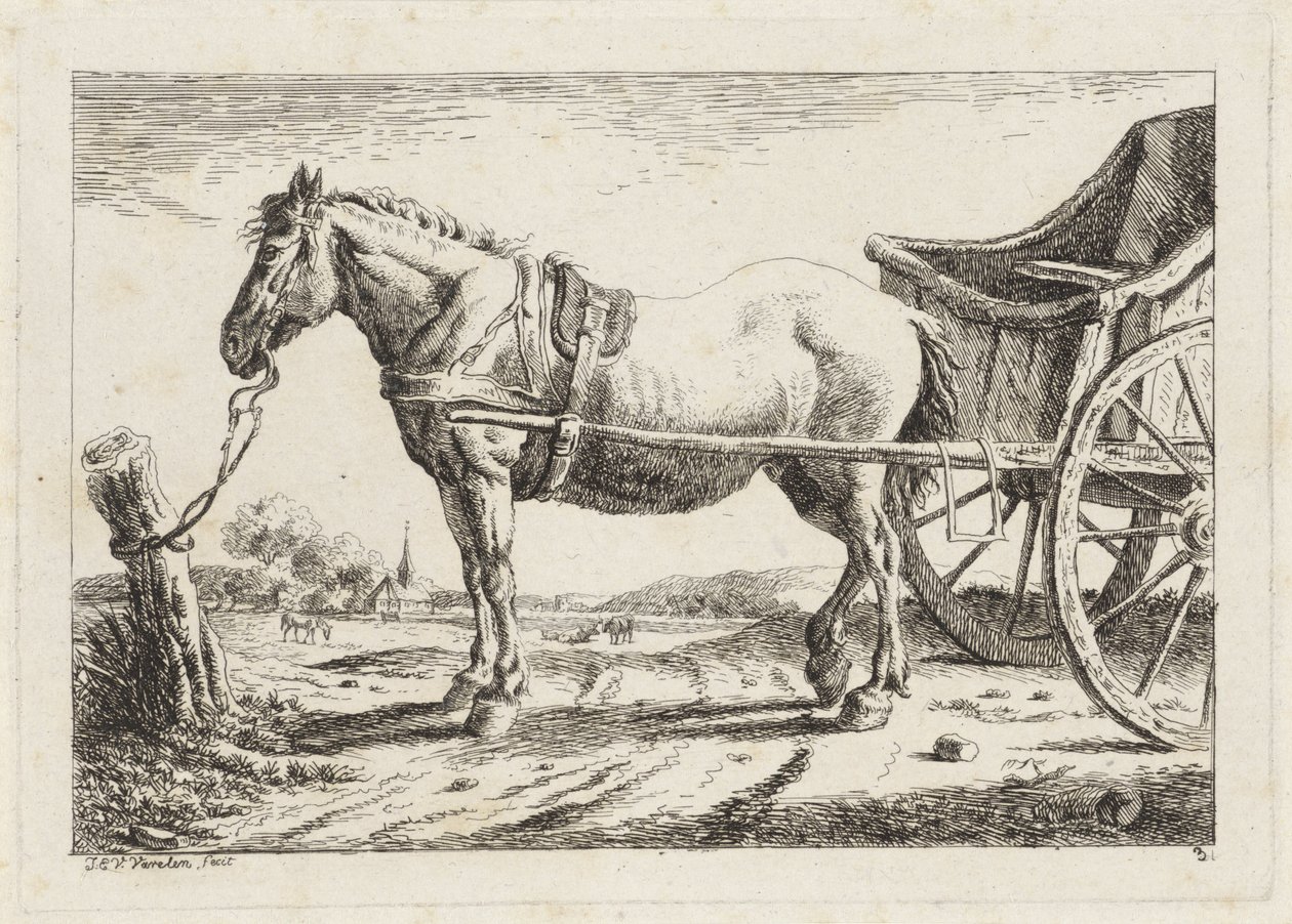 戦車につながれた立ち馬 さまざまな巨匠によるドローイングによる6つの版画（シリーズタイトル） 作： ジェイコブ・エリアス・ファン・ヴァレレン