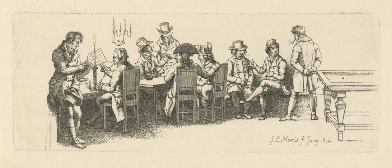 ビリヤードルームのある喫茶店の男性、1814年 作： ジェイコブ・エルンスト・マーカス