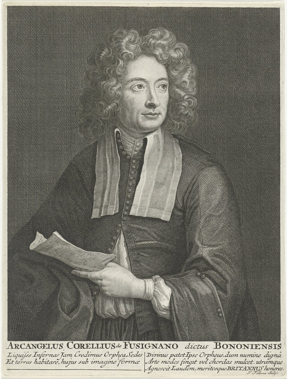 作曲家とヴァイオリニストArcangelo Corelli 1653-1713の肖像 作： ジェイコブ・フォルケマ