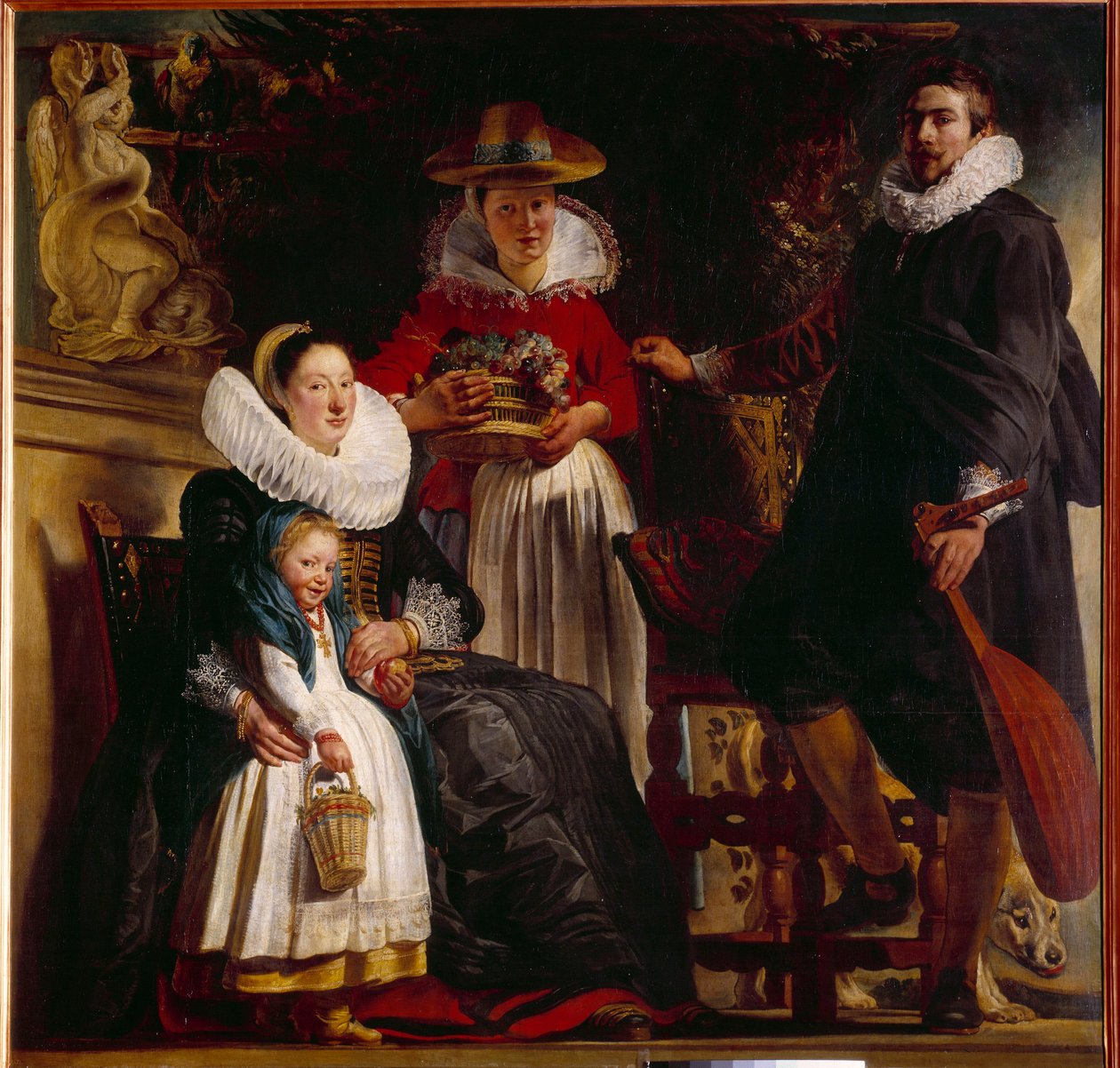 画家の家族 ヤコブ・ヨルダンス（1593-1678）の絵 1621年 日1,81x1,87 m マドリード、プラド美術館 作： ジェイコブ・ヨルダーンス