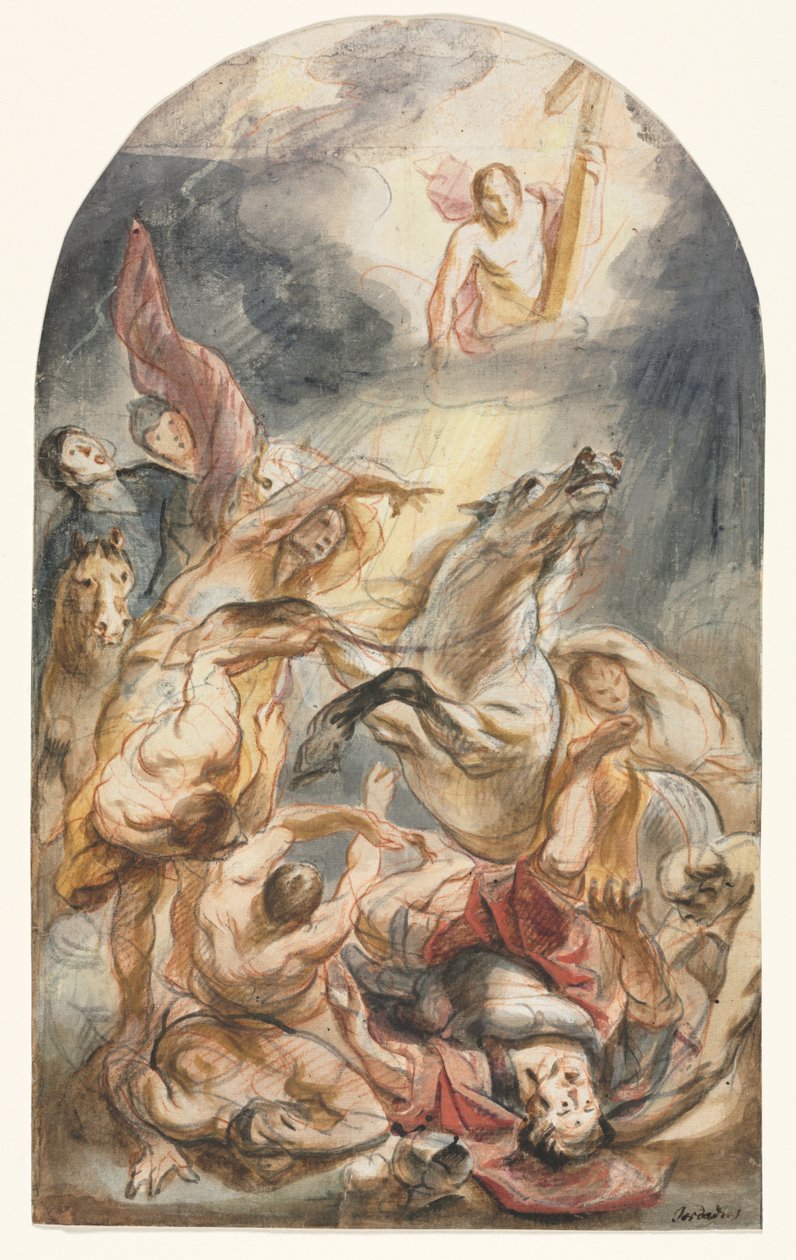 キリストと十字架によるサウルの回心、c。 1645-1647。 作： ジェイコブ・ヨルダーンス
