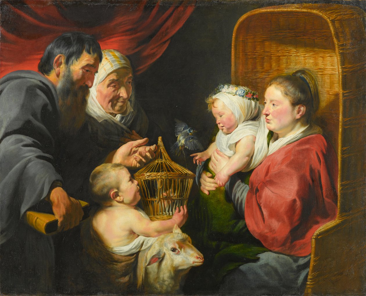 聖ヨハネと彼の両親と一緒の聖母子、c.1617-1618 作： ジェイコブ・ヨルダーンス