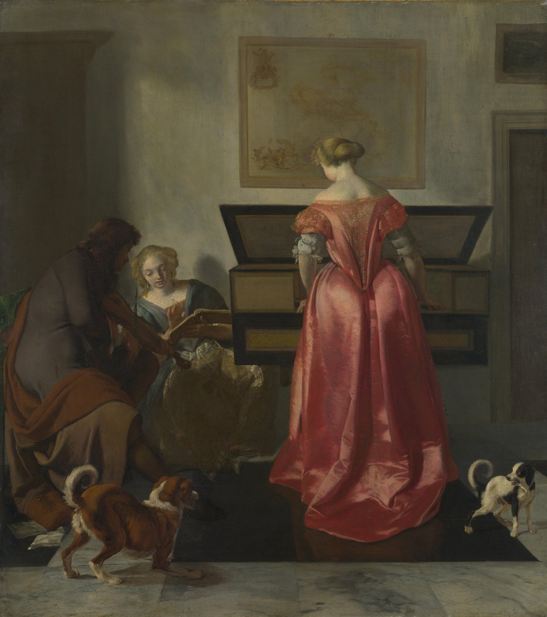 音楽を奏でる二人の女性と一人の男性 1675年頃 作： ジェイコブ・ルーカス。 Ochtervelt