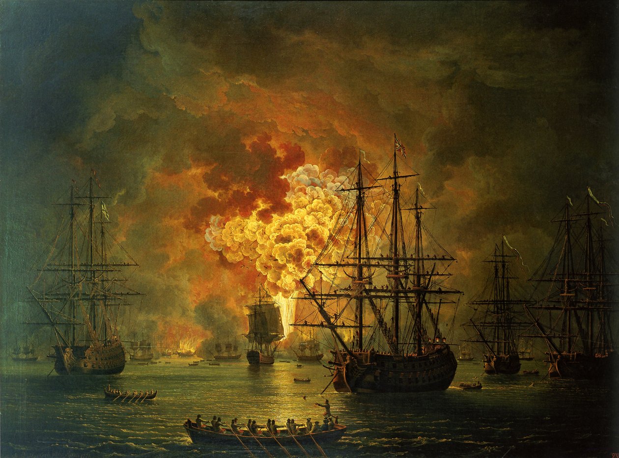 チェスマ湾でのトルコ艦隊の破壊、1772年 作： ヤコブフィリップハッカート