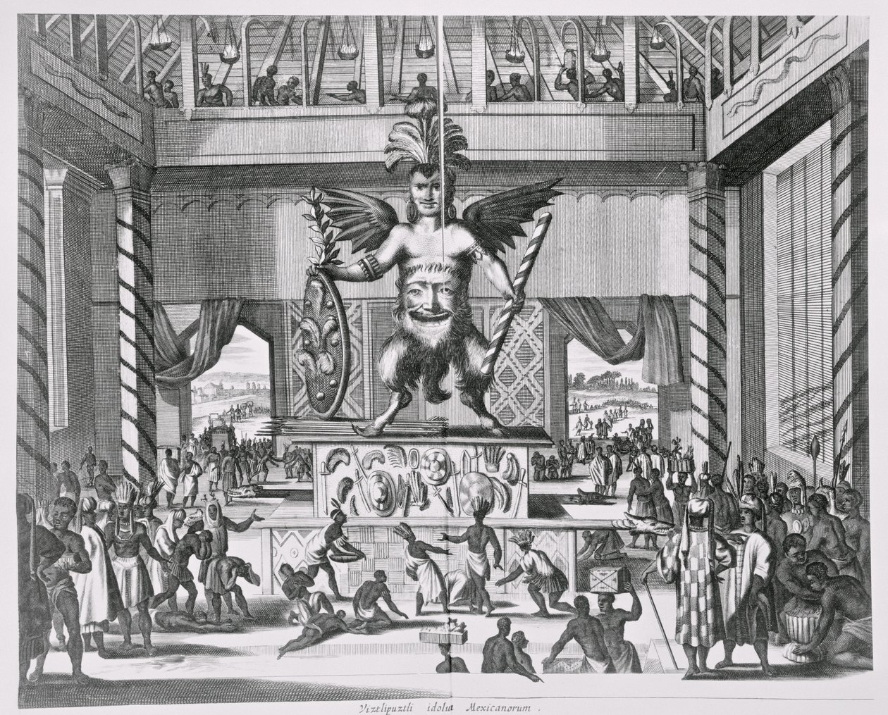 メキシコの神Huitzilopochtli、「Montanus de Niewe and Unknown Weereld」、1671年 作： ジェイコブ・ファン・メウルス