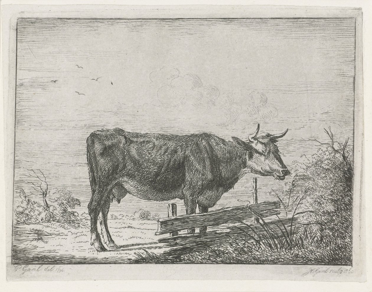 柵のそばに立つ牛 作： Jacobus Cornelis Gaal