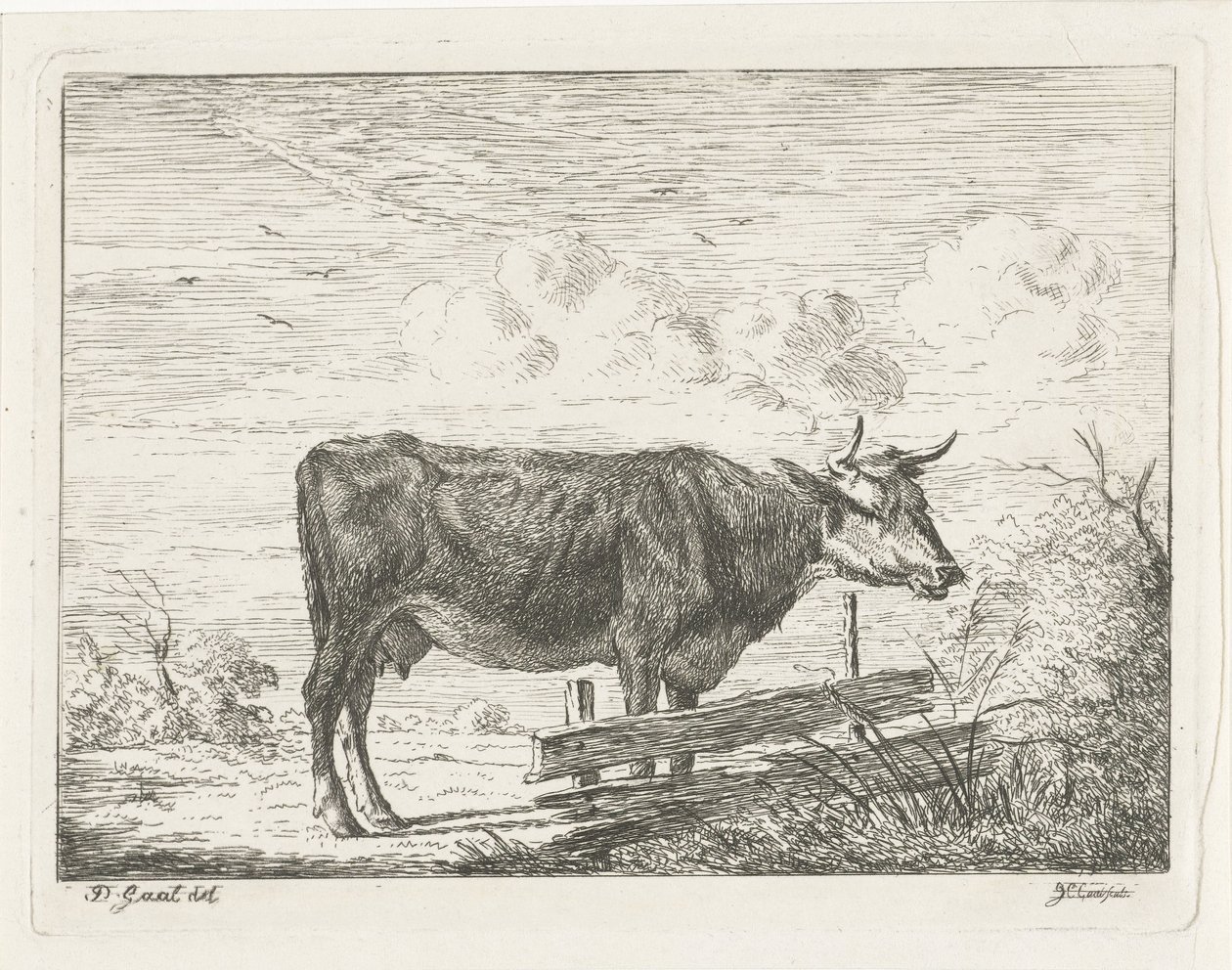 柵のそばに立つ牛 作： Jacobus Cornelis Gaal
