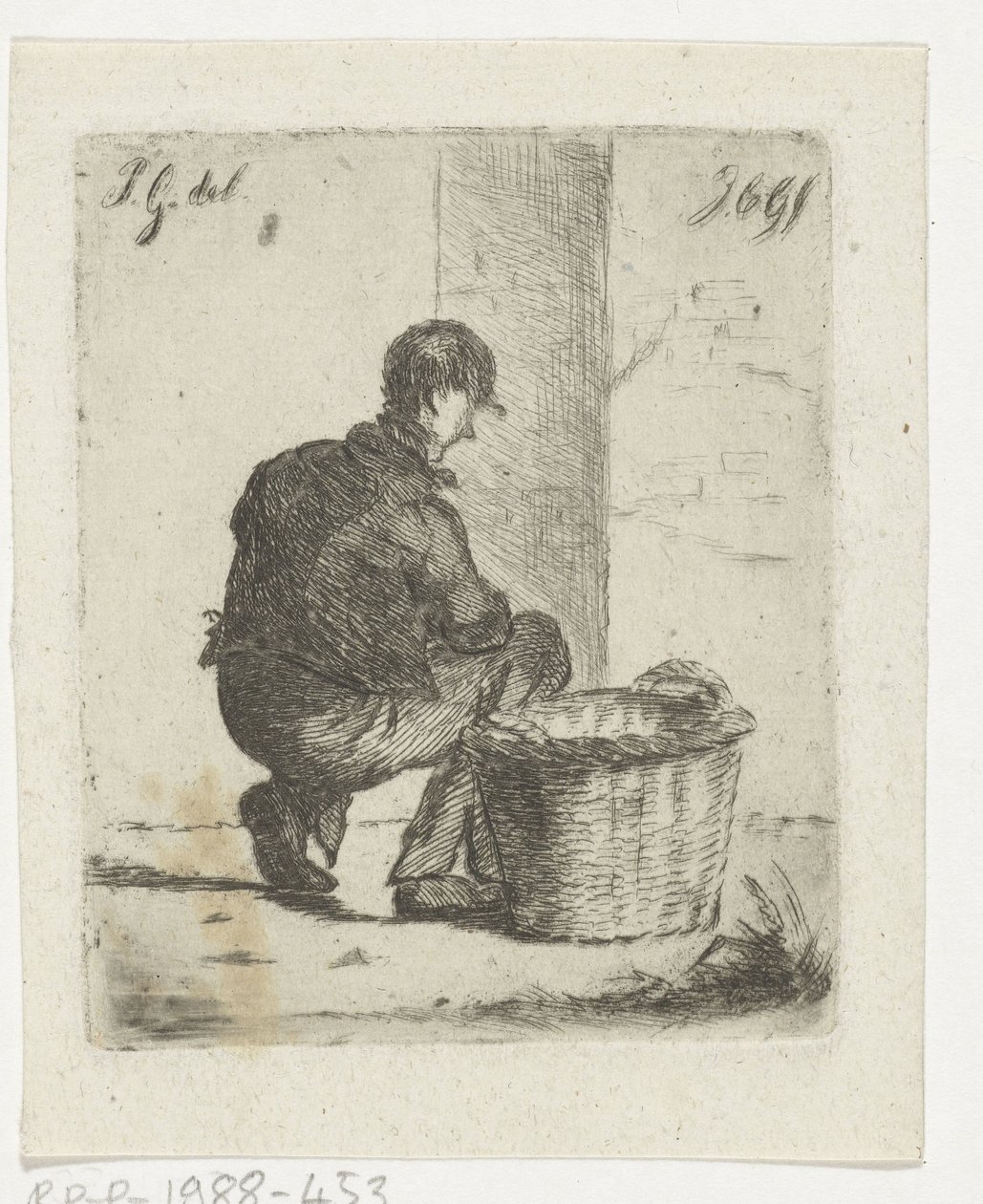 籐のかごを持つ安定した少年 作： Jacobus Cornelis Gaal