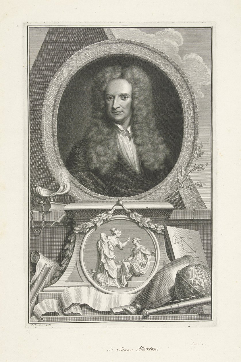 アイザック・ニュートン卿（1642-1726）、イギリスの物理学者・数学者 作： ヤコブス・ホーブラケン