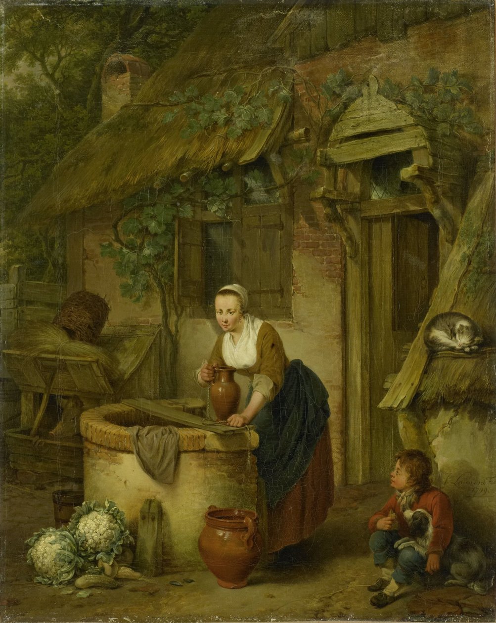 井戸から水を汲む女性 作： Jacobus Johannes Lauwers