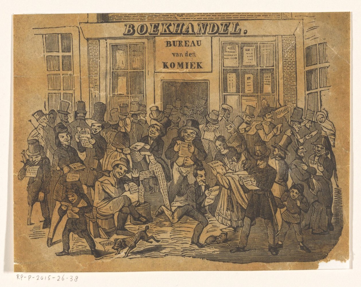De Komiek を手に入れるために本屋の前に集まった人々 作： Jacobus Wilhelmus Adrianus Hilverdink（おそらく）