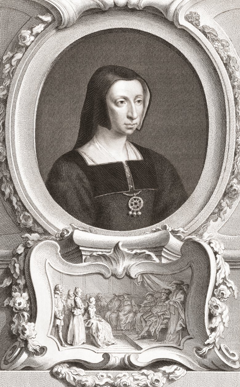 Louise of Savoy (1476-1531) フランスの貴族で摂政、オーヴェルニュ公爵夫人、ブルボン公爵夫人、ヌムール公爵夫人、国王フランシス1世の母 (エングレーヴィング) 作： Jacobus and Vertue ジョージ・ハウブラケン