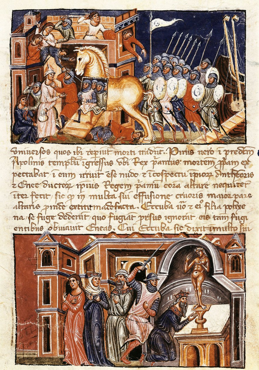 トロイの街の包囲と攻撃、Guido delle Colone (c. 1210-c. 1287) による「Historia Destructionis Troiae」のミニチュア 作： ジェームズ・クロムバーガー
