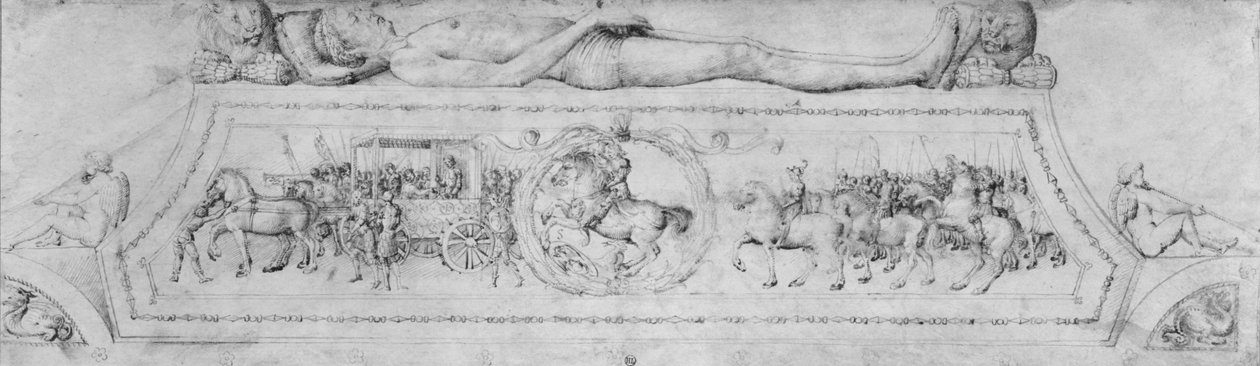 Jacopo Belliniのドローイングアルバムからの王子の墓（ペンと茶色のインクとベラムのメタルポイント） 作： ヤコポ・ベリーニ