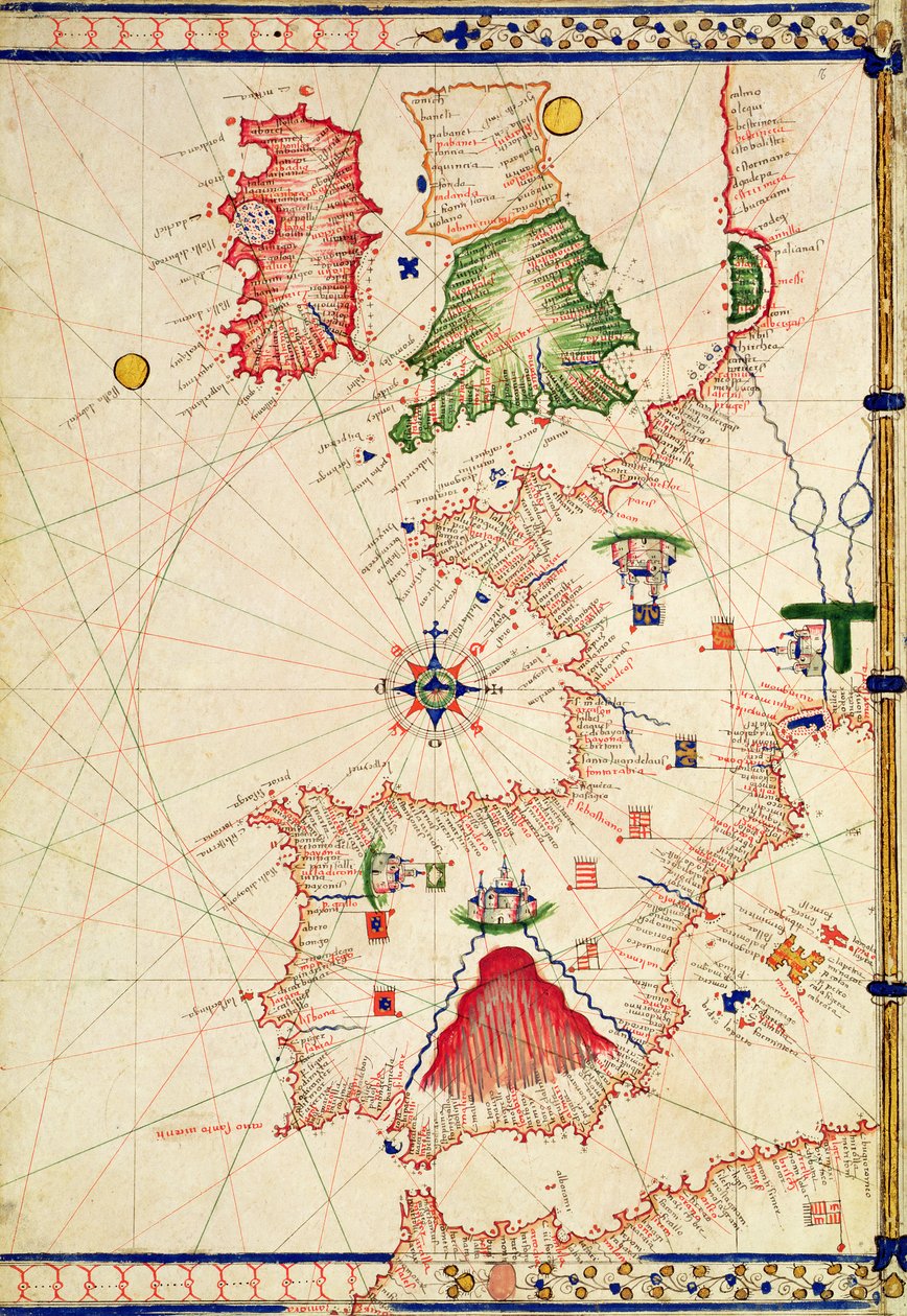 Ms Ital 550.0.3.15 fol.2r「Geographical Maps」からのヨーロッパの地図 作： ジャコポ・ルッソ