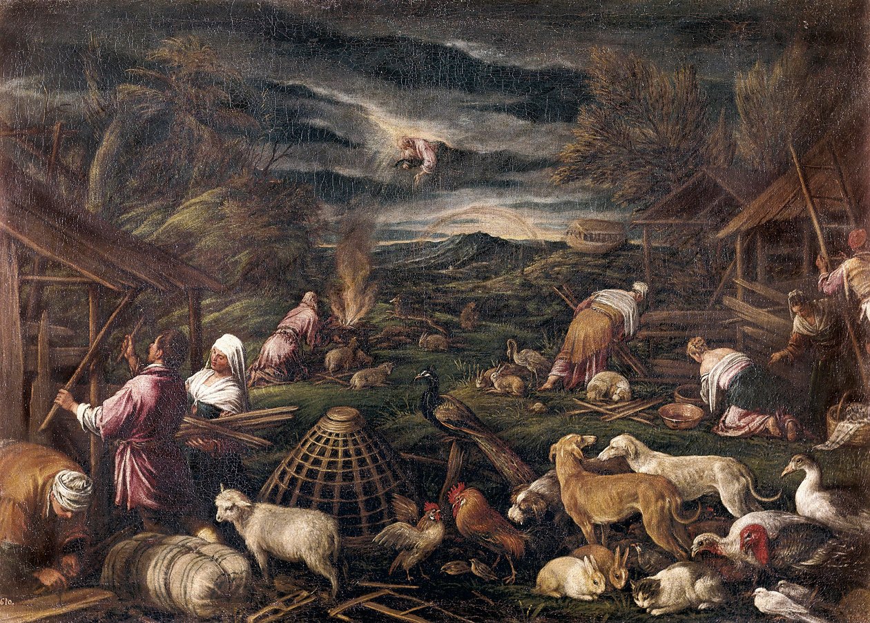 大洪水の後のノエ。ヤコポ・ダ・ポンテ（ヤコポ・バサーノ（1515-1592）と呼ばれる）の絵画 作： ジャコポ・バッサーノ