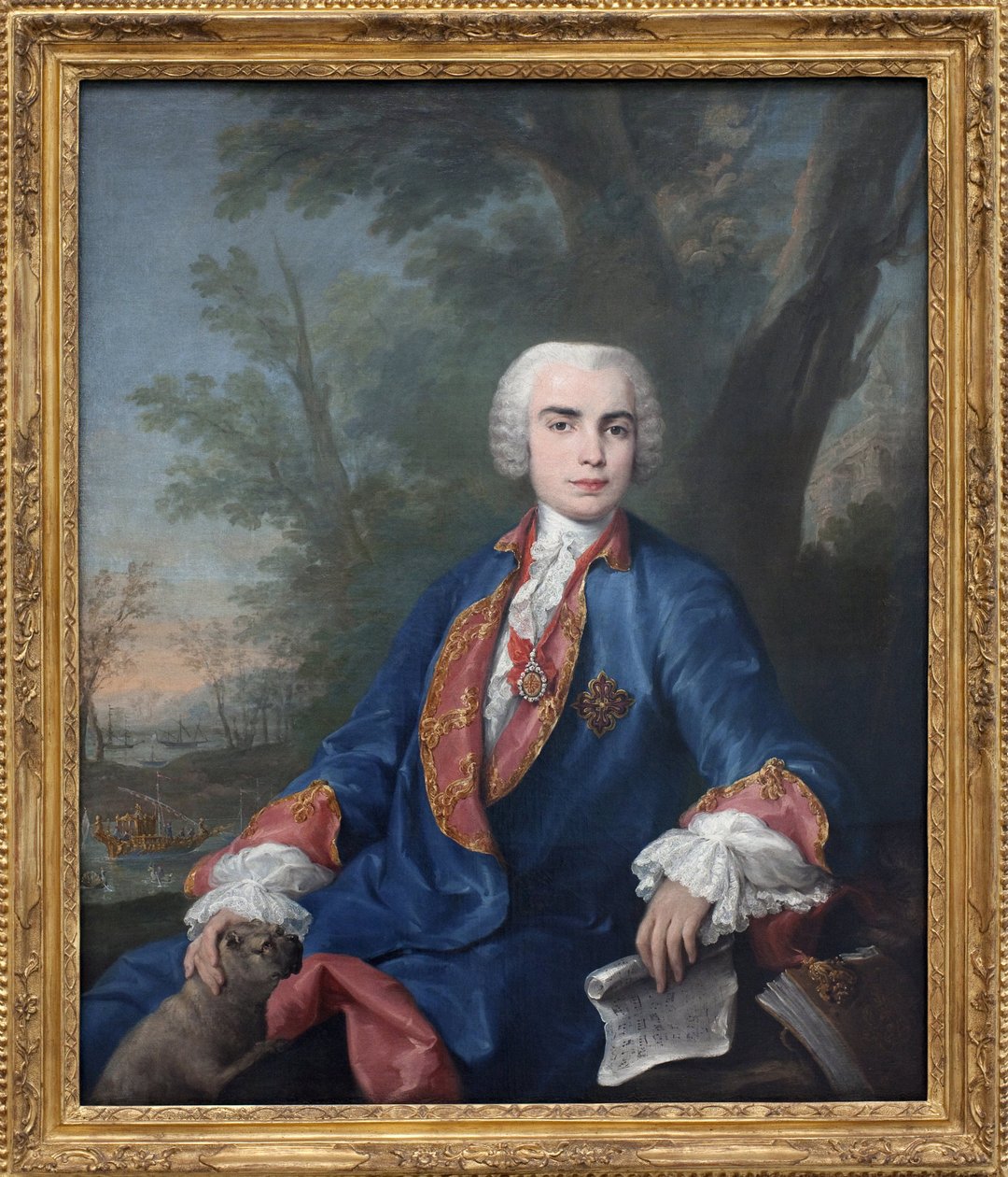 去勢されたソプラノ歌手Carlo Broschi、通称Farinelli（1705-1782）。この歌手はカラトラヴァ勲章を持ち、手にしている楽譜にはガエタノ・ラティリアのオペラ「ゼノビア」の小節が書かれている。ヤコポ・アミゴーニ(1682-1752)による絵画、油絵 作： ヤコポ・アミゴニ
