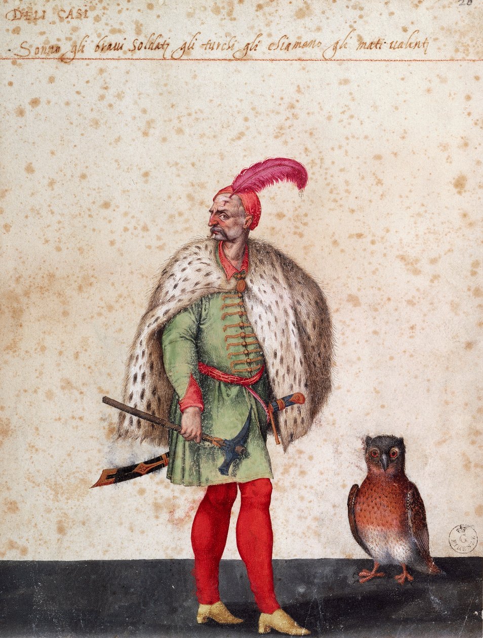 フクロウを連れたトルコ人兵士（ヤコポ・リゴッツィ（1547-1627）の絵 作： ヤコポ・リゴッツィ